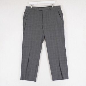 Calvin Klein Gray Wool‎ Plaid Mid Rise Flat Front Dress Pants 37/28 Not Lined